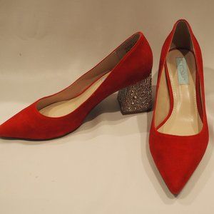 Betsey Johnson Paige Dress Red Pump Suede 7.5
